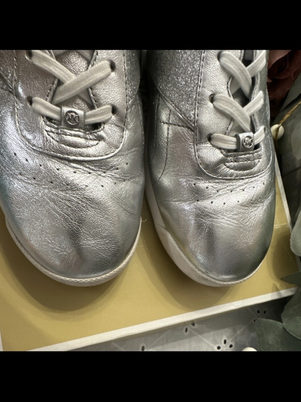 Michael Kors Silver Metallic Lace-Up Sneakers - Picture 2 of 9